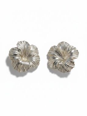 Vintage Nancy Katz Silver Hibiscus Clip-On Earrings